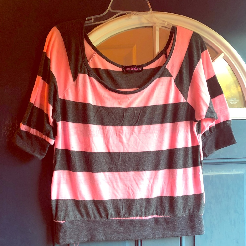 Pink/Gray Stripe Short Sleeve Shirt